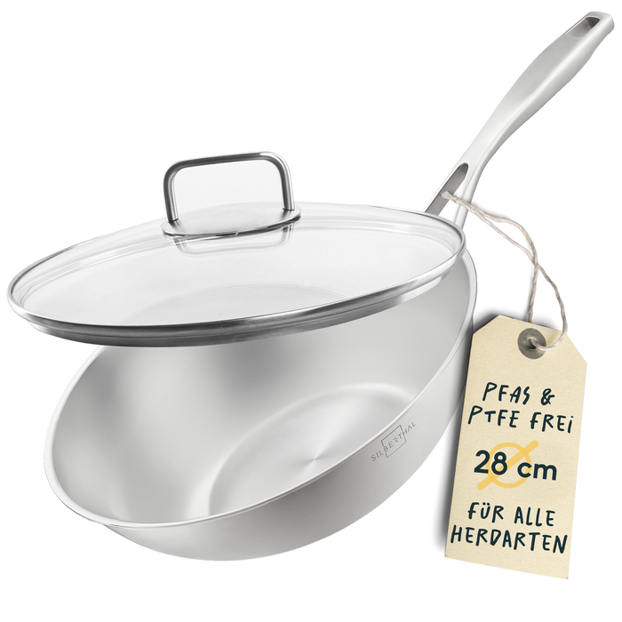 Wok 28 cm unbeschichtet mit Deckel