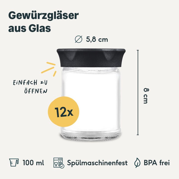 Gewürzgläser mit Schraubverschluss 12er Set