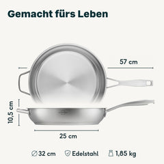 Edelstahlpfanne 32 cm Unbeschichtet
