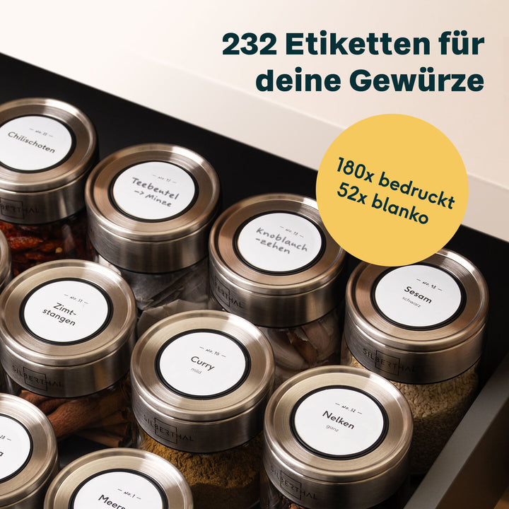 232 Etiketten Gewürzgläser eckig