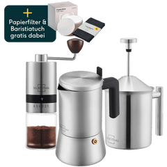 Espressokocher 6 Tassen mit Kaffeemühle & Milchaufschäumer