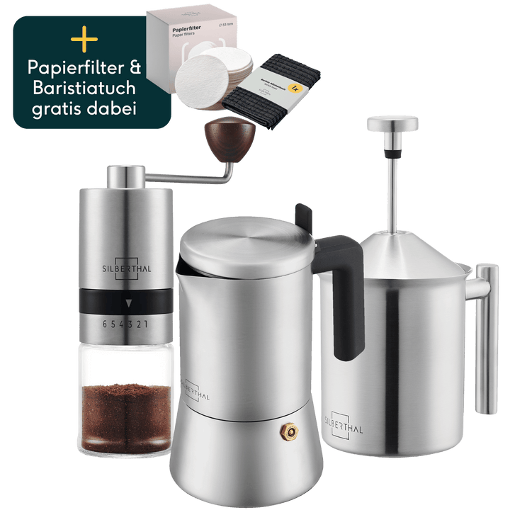 Espressokocher mit Kaffeemühle & Milchaufschäumer