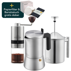 Espressokocher 4 Tassen mit Mühle & Milchaufschäumer
