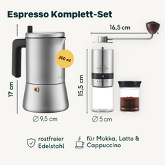 Espressokocher 4 Tassen mit Kaffeemühle