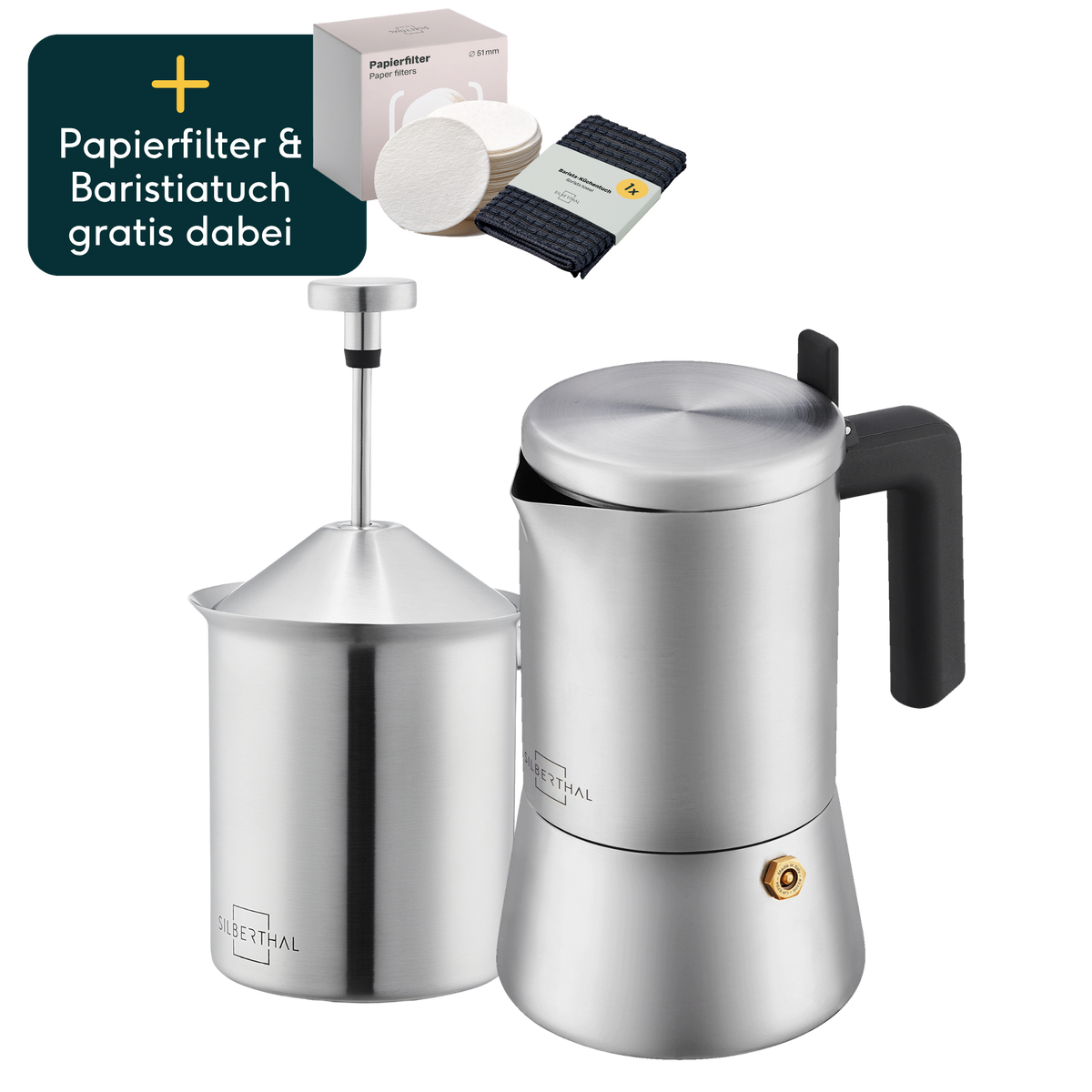 Espressokocher 4 Tassen mit Milchaufschäumer
