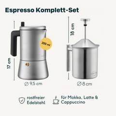 Espressokocher 4 Tassen mit Milchaufschäumer