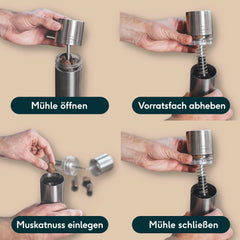 Gewürzmühlen mit Einstellring mit Muskatmühle Set
