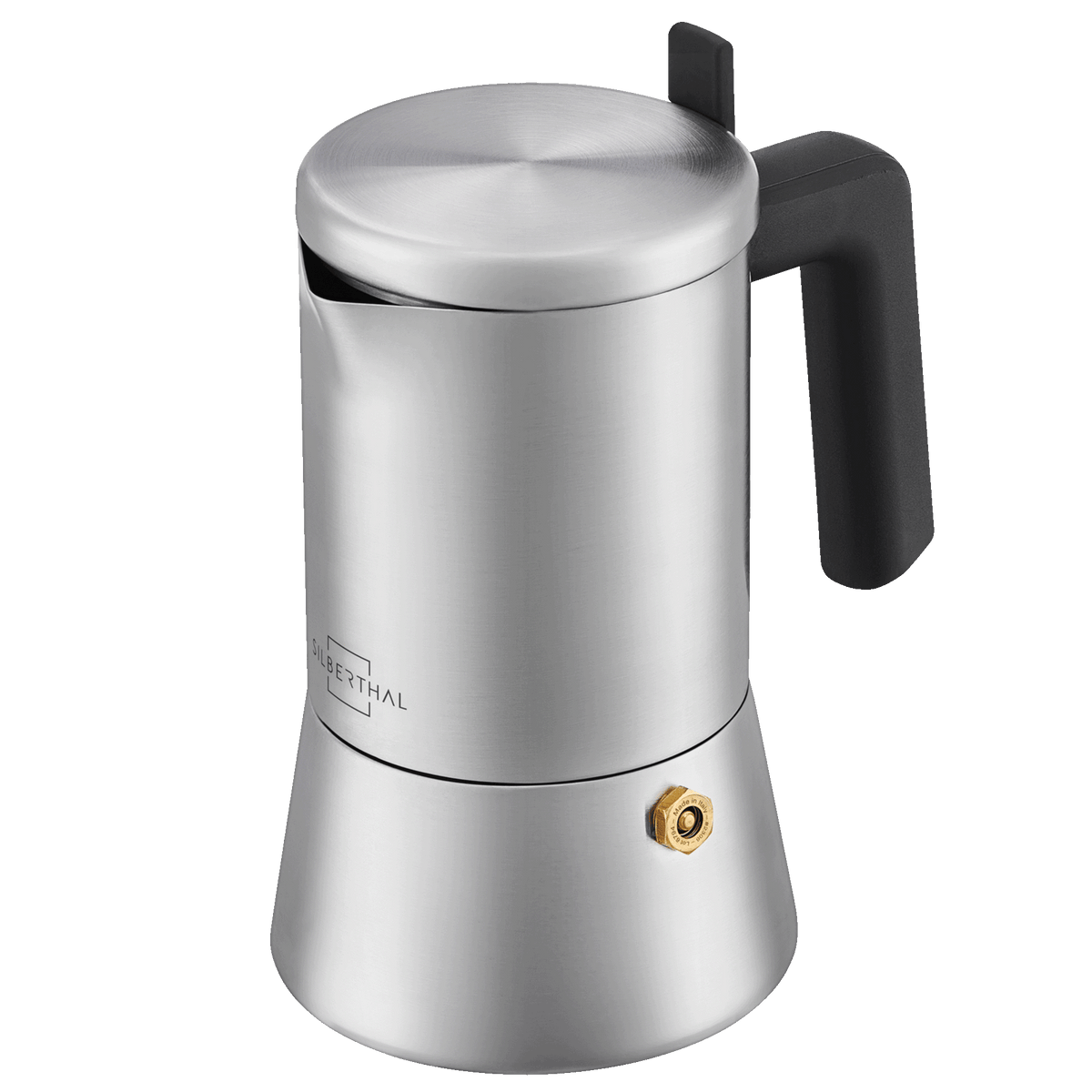 SILBERTHAL Espressokocher 4 Tassen aus Edelstahl mit schwarzem Griff, freigestellt