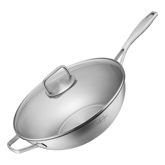 Wok 32 cm unbeschichtet mit Deckel Set