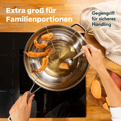 Frittieren im Wok 32 cm mit Abtropfgitter, extra groß für Familienportionen