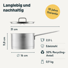 Stielkasserolle 16 cm mit Deckel