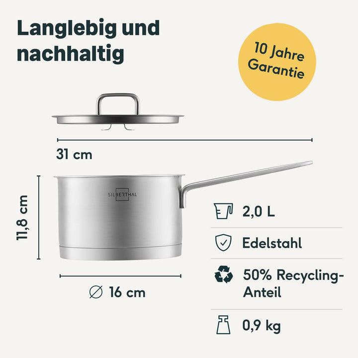 Stielkasserolle 16 cm mit Deckel