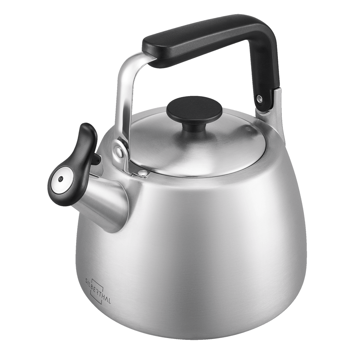 Wasserkessel 1,9 Liter silber aus Edelstahl mit Pfeife und klappbarem Griff