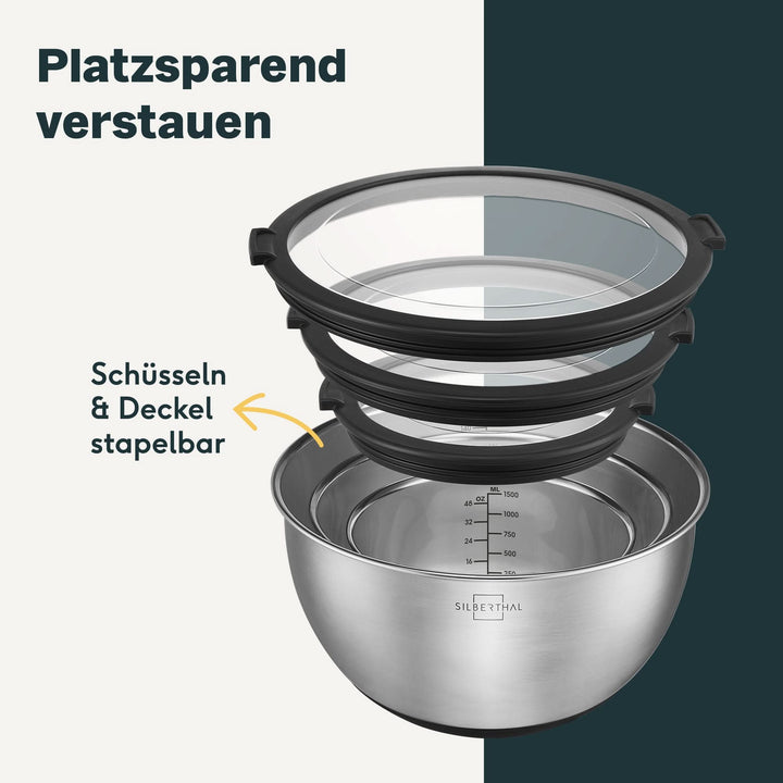 Edelstahlschüsseln mit Deckel - 5er Set