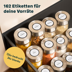 162 Vorratsgläser Etiketten Rund