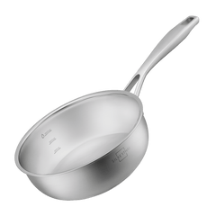 Sauteuse 20 cm aus unbeschichtetem Edelstahl mit Stielgriff und eingelaserter Messskala