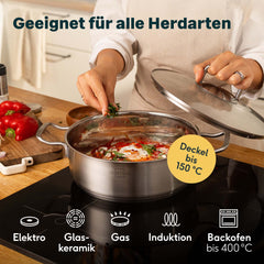 Shakshuka in der Servierpfanne 24 cm auf dem Herd, für alle Herdarten und Backofen bis 400 °C, Deckel bis 150 °C